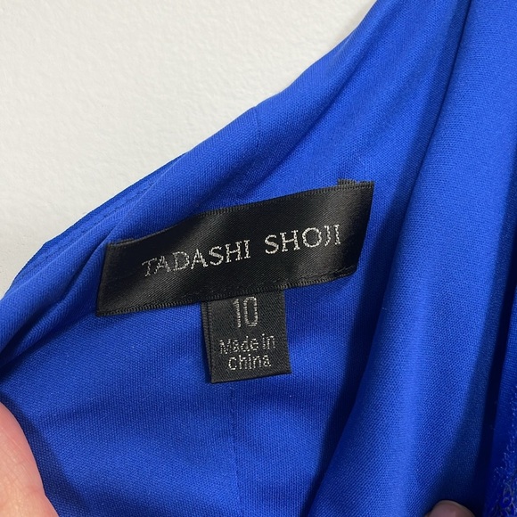Tadashi Shoji One Shoulder Royal Blue Sequin Cape Sleeve Dress size 10 - Picture 3 of 6